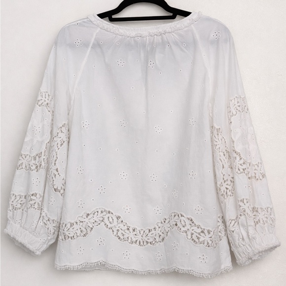 Sundance White Cotton Eyelet Lace Boho princess Blouse Tassel Tie Peasant  PS - Picture 7 of 13